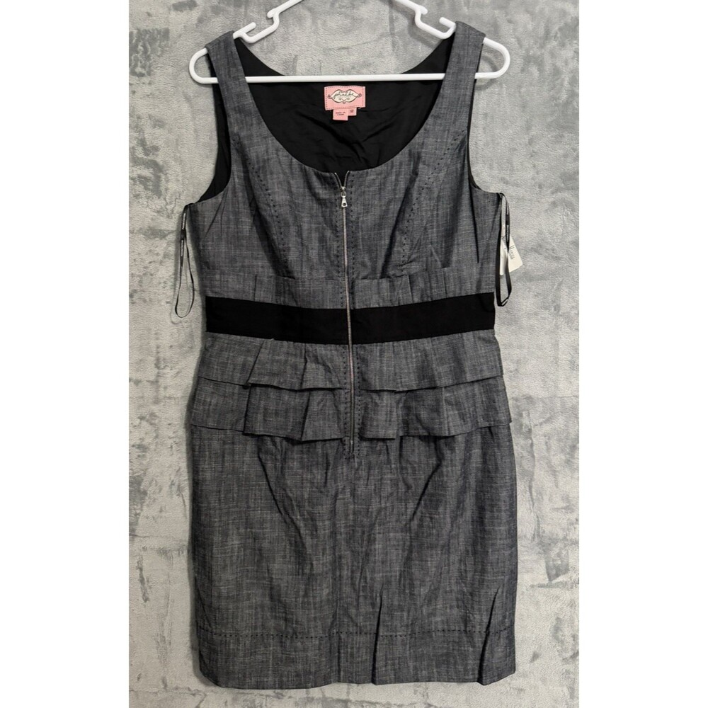 NWT Phoebe Couture Women's 12 Gray Chambray Peplum Dress Sleeveless Zip Neiman